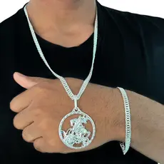 Kit Corrente Cordão + Pulseira aço inoxidável Masculino 5MM Pingente São Jorge Banhado a 316L