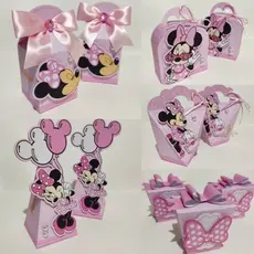 Kit pegue e monte lembrancinhas personalizadas da Minnie Rosa
