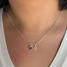 Colar Folheado Banhada a Prata 925 com Pingente  de Menino com Cristal Azul com Formato de Coração
