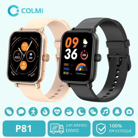 Smartwatch Colmi P81 Original - Relógio Inteligente faz Chamadas, com Monitor Saúde para Treinos