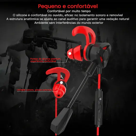Fone de Ouvido Gamer - Modelo com entrada P2 E Microfone Para Jogos: Free Fire, PUBG, Fortnite