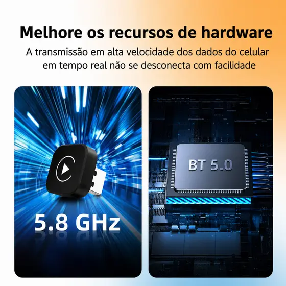 Carlink - Adaptador CarPlay e Android Auto Sem Fio Para Central Multimídia Conexão com iPhone e Android