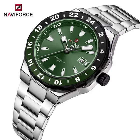 Relógio Masculino Naviforce 9249 Original - Aço Inox, À Prova Dágua, Caixa Verde com Vidro Hardlex (Alta Resistência)