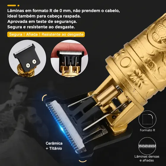 Máquina de cabelo e barba T9 Recarregável – Com 4 Pentes