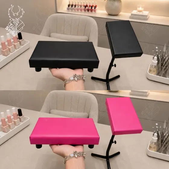 Kit Apoio de Mão + Tripé Regulável Manicure Pedicure Rosa Preto PROMOÇÃO