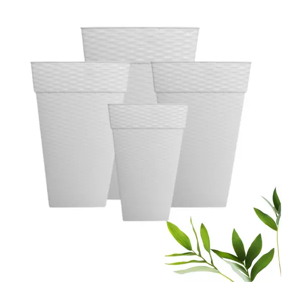 Kit 04 Vaso Rattan Flores E Plantas 28l, 17,5l, 10l - Branco