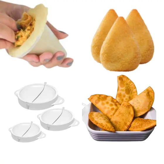 Kit Forma de Coxinha 3 Tamanhos e Forma Molde Pastel Salgados Risole 3 Tamanhos