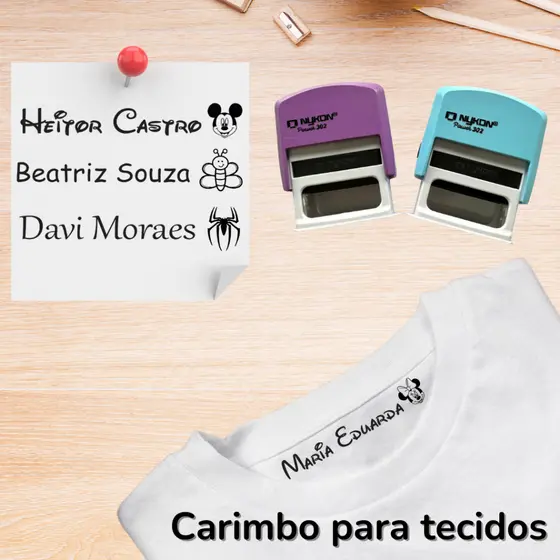 Carimbo para tecido com tinta de tecido para marcação roupas e uniforme uso diverso e escolar