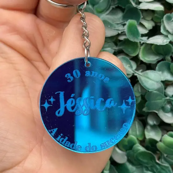 Chaveiro Personalizado de Acrílico Espelhado Pequeno - Kit 10/20/30/50/100 Unidades