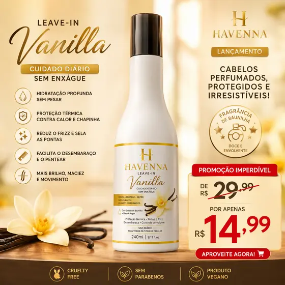 Leave In Vanilla Havenna 240ml Proteção Térmica Anti Frizz Cabelo Macio