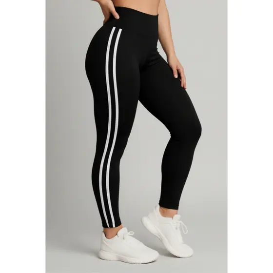 Calça Legging Listras Feminina Suplex Moda Fitness 2026 Academia Fitness Yoga Corrida