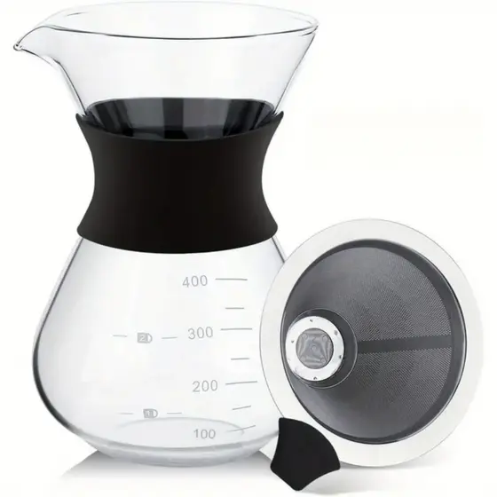 Passador De Café Vidro E Coador Inox 800/600/400 ML Alça Silicone