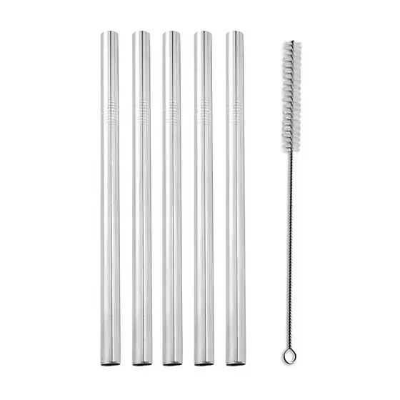 Kit 5 Canudos Reutilizável Inox 12mm + Escova Para Limpeza