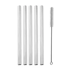 Kit 5 Canudos Reutilizável Inox 12mm + Escova Para Limpeza