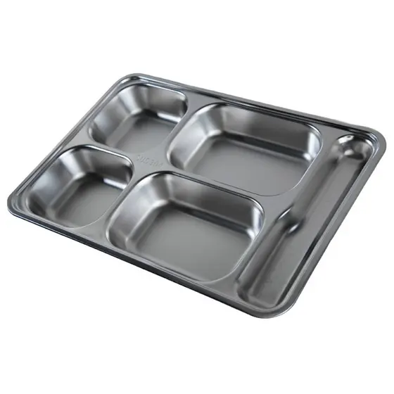 Bandeja Aço Inox Com 5 Divisórias Almoço Prático Bandeja de Almoço