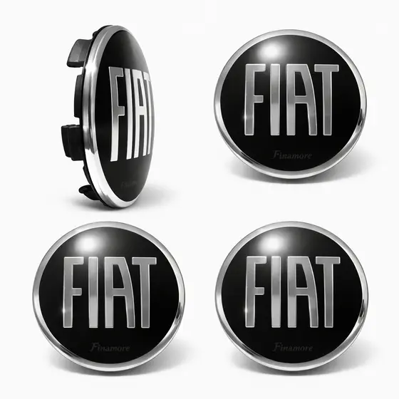 Kit 4 Calotinha Centro Roda Emblema Fiat Preto Krmai Kr