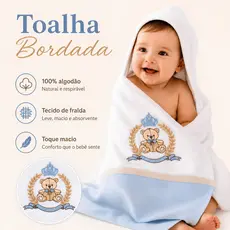 Toalha Fralda de Banho Luxo Tecido Duplo 100% Algodão Bordada 70x110cm Super Absorvente Bebê Menino Menina