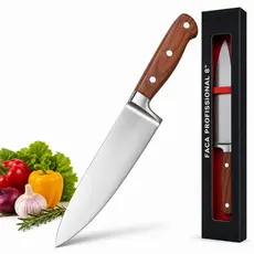 Faca Profissional Afiada Cabo Madeira Cozinha Cozinheiro Ergonômica Confortável Design Exclusivo