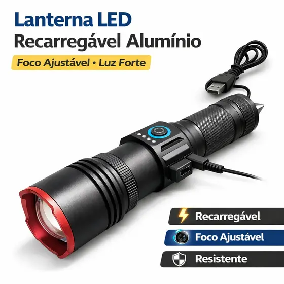 Lanterna Corpo Alumínio Mega Nigth Premier Led Recarregável Cor Da Lanterna Preto Cor Da Luz Branco