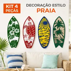 4 Peças de Arte De Parede Prancha De Surf Decoração Náutica Madeira MDF Casa Praia Chácaras Ranchos