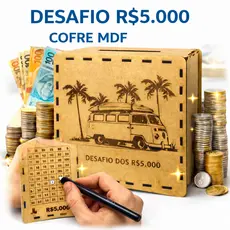 Cofre Desafio 5 Mil Mdf Caixa De Dinheiro Cofrinho Moedas Dinheiro Madeira Método Japonês Poupança