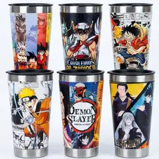 Copo Térmico Inox Anime Desenho Mangá Série Gravação UV 360 Premium 500 Ml Com Abridor  Na Tampa