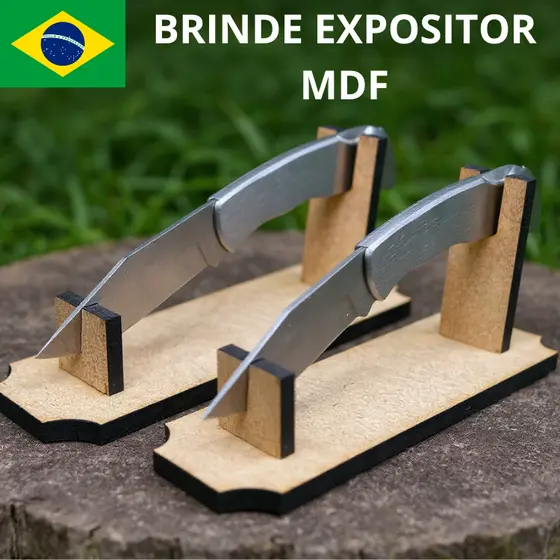 2 Canivete Camping Coleção Pesca Resistente Alta Qualidade Inox Com Presilha Trava + Suporte Mdf