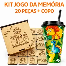 Copo Infantil Dinossauro 500ml Com Tampa e Canudo + Jogo Educativo Da Memória Infantil