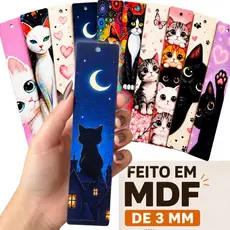 Kit 10 Marcadores de Página Madeira MDF 3mm Gatos Bookmark Livro Leitura Presente Criativo Resistente