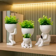 Kit 3 Mini Vasinhos com PLANTA flor artificial inclusa Mãe Bob Robert para Decoração decorativo de plástico tamanho 6 CM