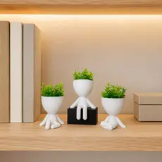 Flores Artificiais com Vaso incluso | Mini Vaso 6cm Plástico | Enfeite Decorativo Arranjo para Casa, Sala, Rack, Estante