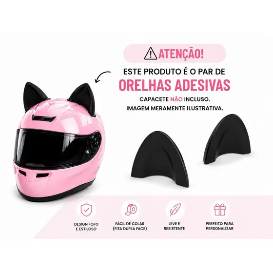 Orelhas de Gato Adesivas para Capacete em PLA 3D | Par de Orelhas Decorativas