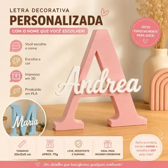 Letra Decorativa Personalizada com Nome | Impressão 3D | Presente Personalizado
