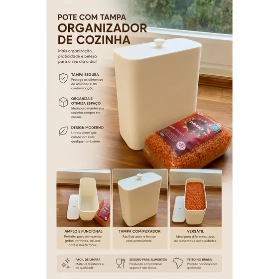 Pote com Tampa Organizador de Cozinha Multiuso para Mantimentos Branco