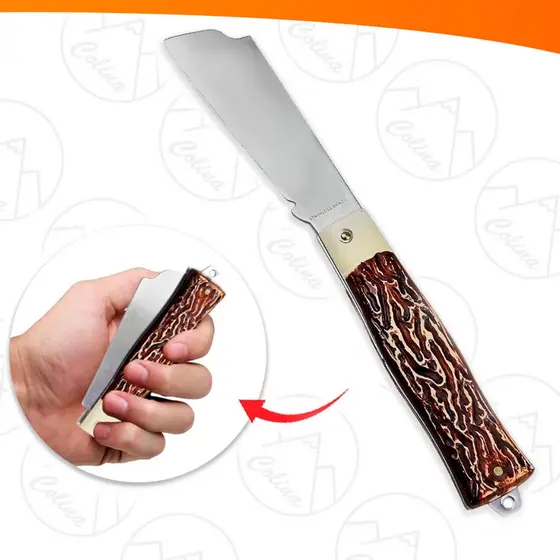 Canivete de Bolso Retrátil Ponta Larga Aço Inox Pica Fumo Pesca Roça Camping Dobrável 3,5"