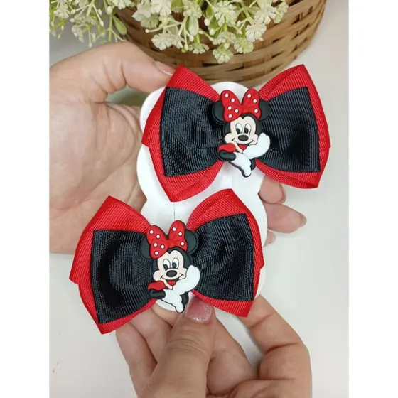KIT 2 UNIDADES LAÇO INFANTIL MINNIE VERMELHO E PRETO