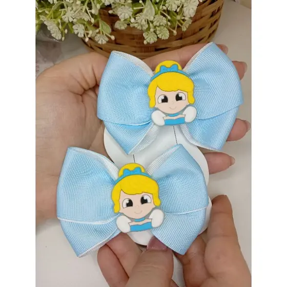KIT 2 LAÇOS PRINCESA CINDERELA DUPLINHA AZUL BEBÊ ANTIDESLIZANTE