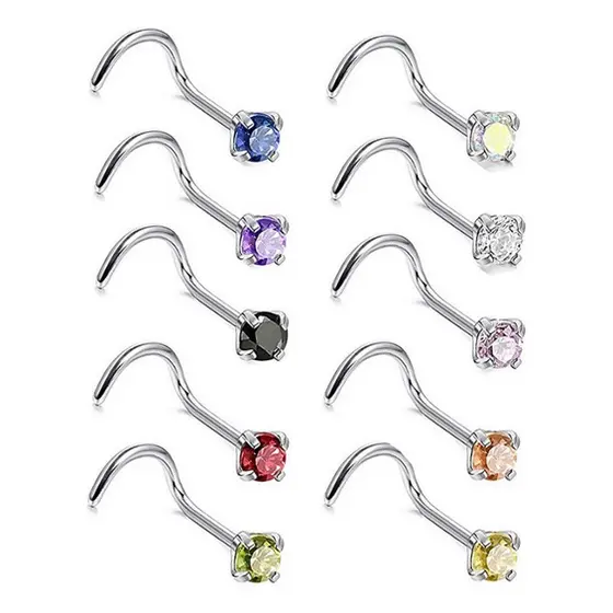 Piercing Aço Cirurgico Nariz Nostril Colorido Rain Zirconia