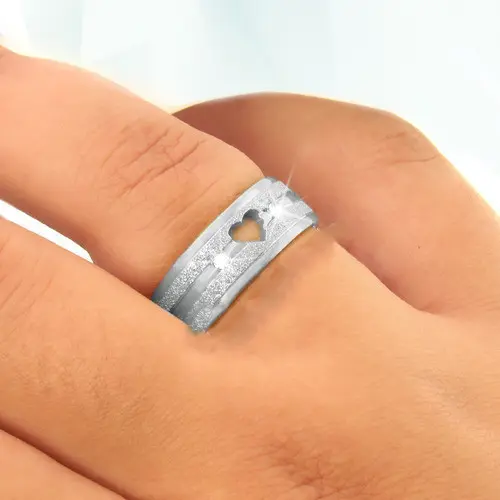 Aliança Pedra Brilhante Coração Namoro Prata 925 6mm