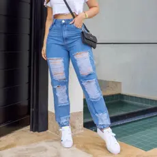 Calça MOM Jeans 100% Algodão Cintura Alta Envio Imediato