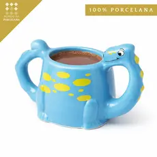 Caneca Dinossauro Porcelana 250ml Infantil Azul Rosa Laranja Verde Duas Alças Anatômicas