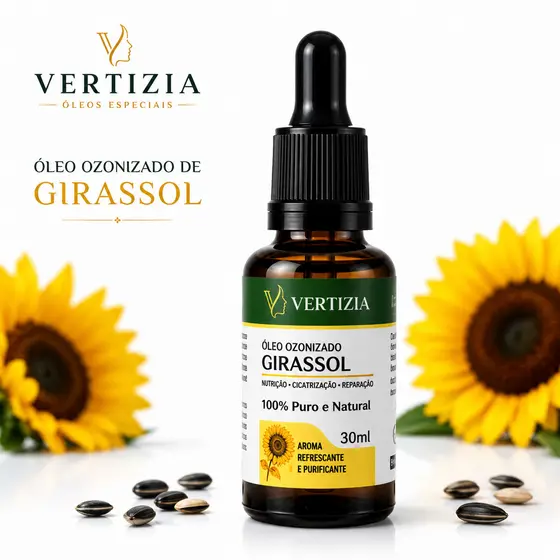 Óleo Ozonizado de Girassol 30ml Vertizia Puro Natural Para Pele Unhas Cutículas e Cicatrizes
