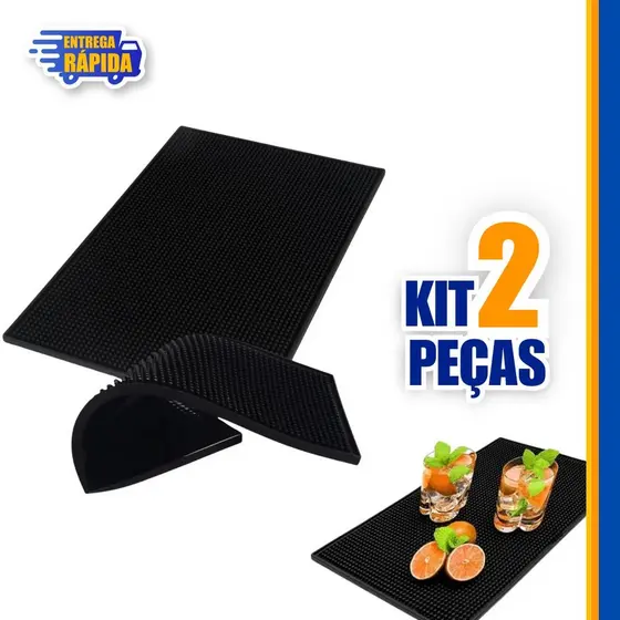 KIT 2 Tapete Antiderrapante Bar Mat Barmen Escorredor em Silicone para Copos Drinks