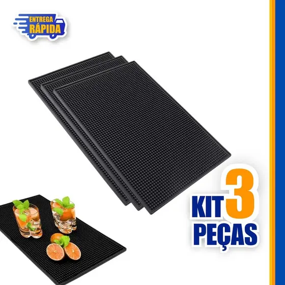 KIT 3/2/1 Tapete Escorredor de Louça 15x30 Emborrachado Antiderrapante Preparar Drinks Barmen