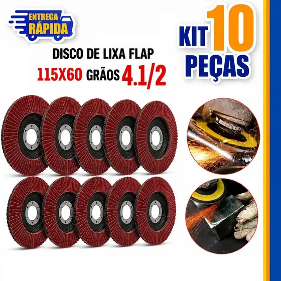 Disco Lixa Flap 10 pecas Para Madeira E Metal Esmerilhadeira 60 graos