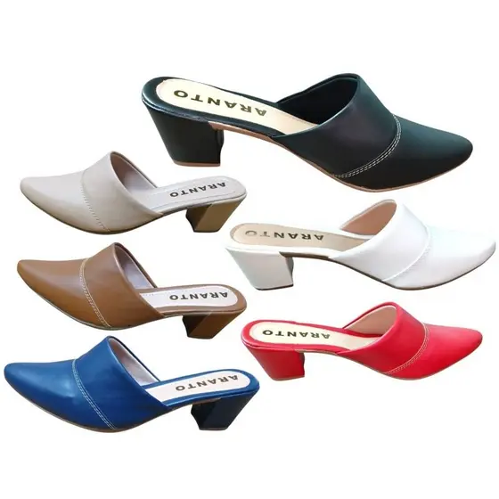 Scarpin Mule Feminino Salto Médio Grosso 5 cm Luxo Bico Fino Cabedal Em Napa Fosco