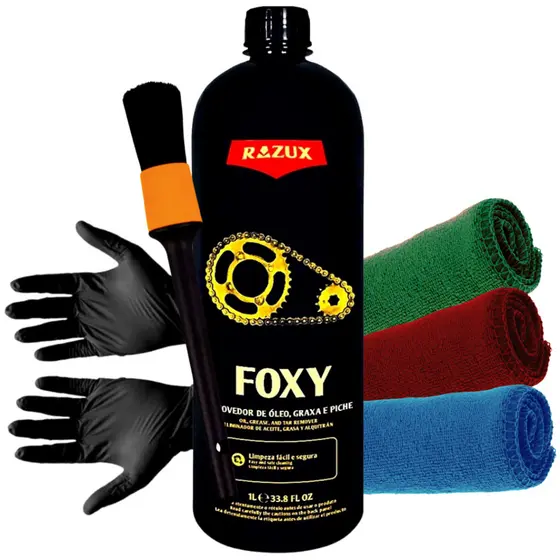 Foxy 1L Razux Limpador De Correntes Piche Graxa Óleo + 3 Panos E Brindes