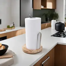 Suporte Papel Toalha De Mesa Com Apoio Em Madeira E Aço Inox
