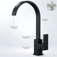 Torneira Monocomando Cozinha Torneira para Cozinha de pia Aço Inox Preto Misturador Quente e Frio