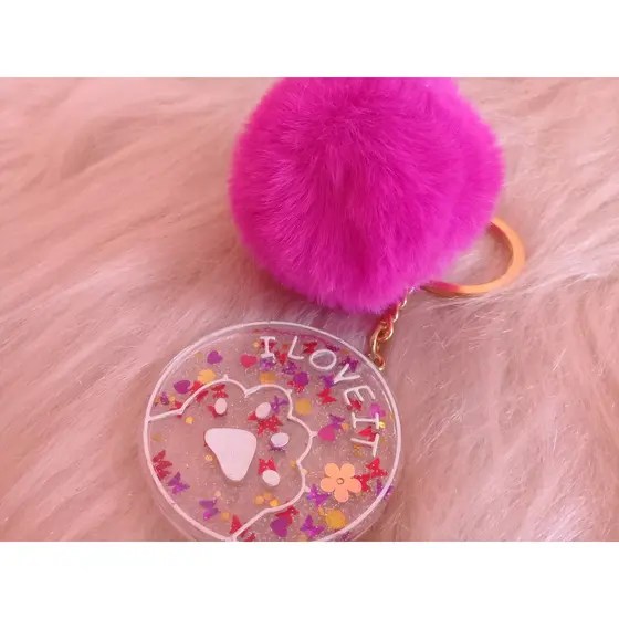 Chaveiro Resinado-Chaveiro  com Pompom -Chaveiro Pet-Chaveiro Redondo de Resina-Chaveiro Patinha-Chaveiros Love